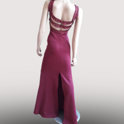 Robe Longue  Style chic red wine with pearls