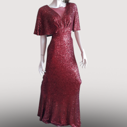 Robe Longue Paillettes Vin Rouge Éblouissante