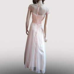 Robe Longue Cincerella Crème rose avec perles