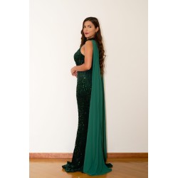 Robe de soirée longue émeraude à paillettes avec traîne